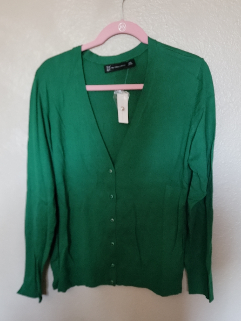 New York & Company Emerald Green V-Neck Button Cardigan
